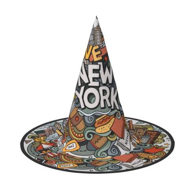 ZISHAK Cute Cartoon Witch Hat for Women, New York American-Themed Halloween Party Hat