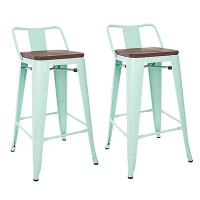 WolFum btd Iron Sheet Bar Stool with Solid Wood Seat