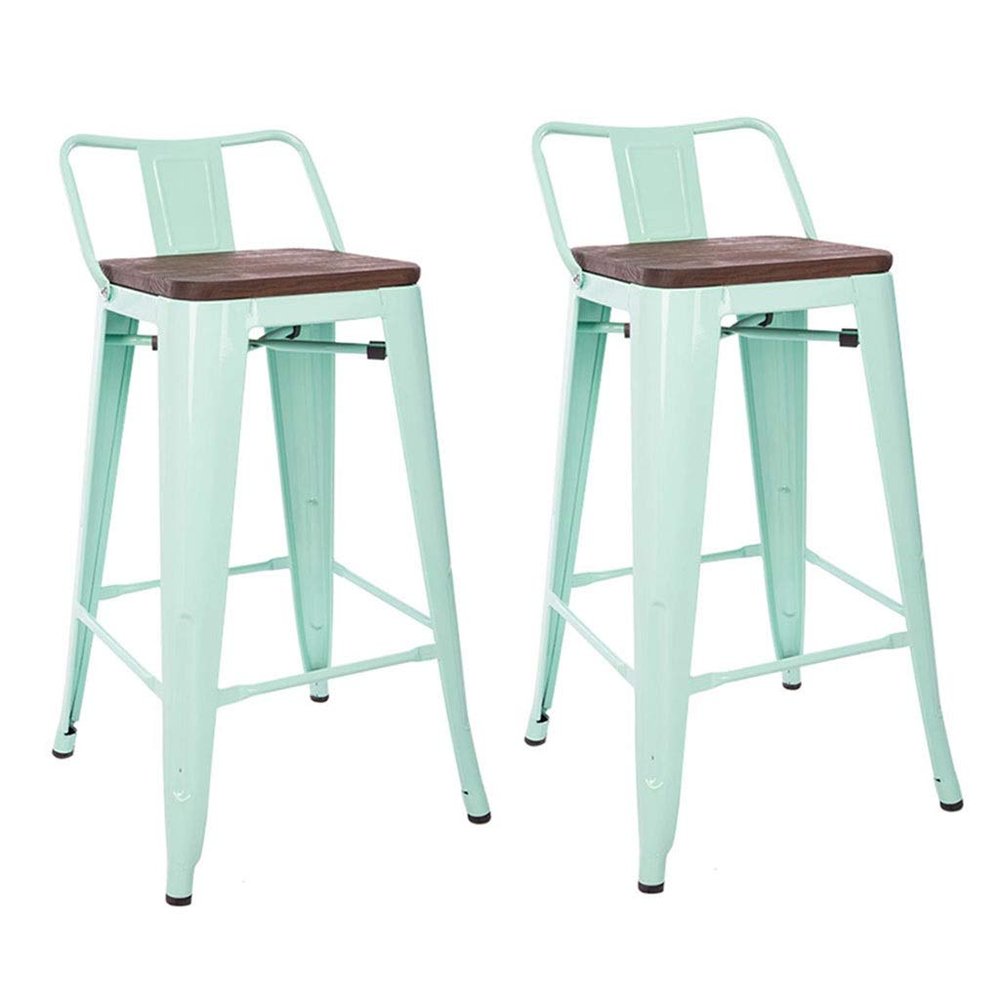 WolFum btd Iron Sheet Bar Stool with Solid Wood Seat