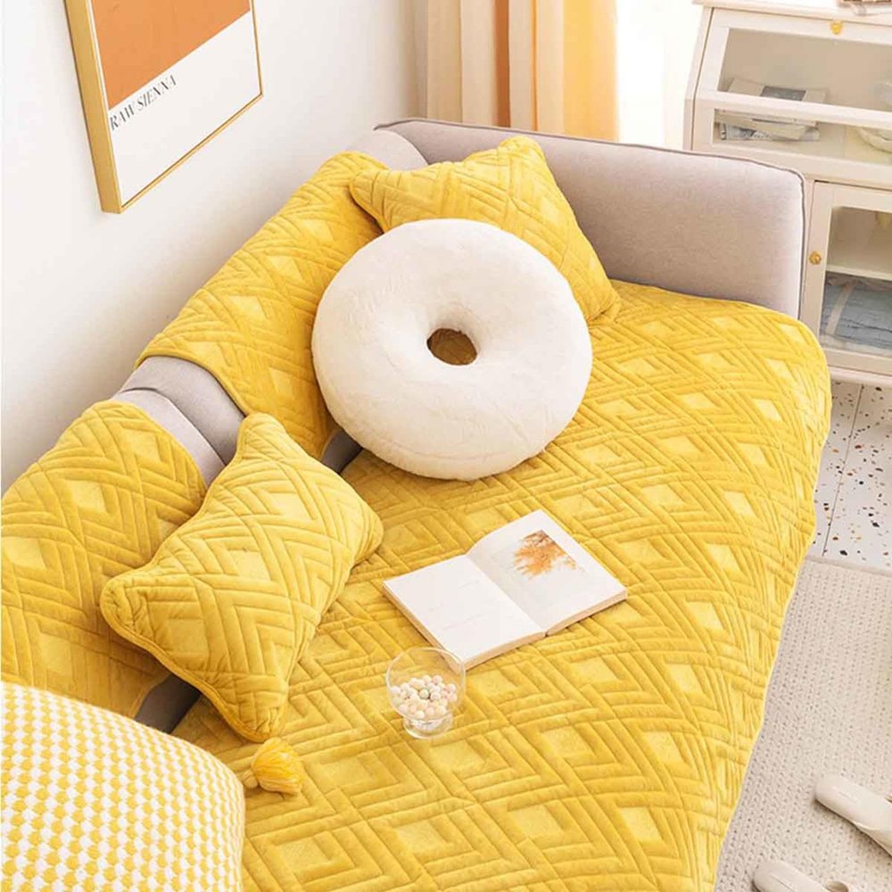 YSZBD Velvet Sofa Cover, L/U-Shaped, Non-Slip, 2 Yellow, 110 x 180 cm
