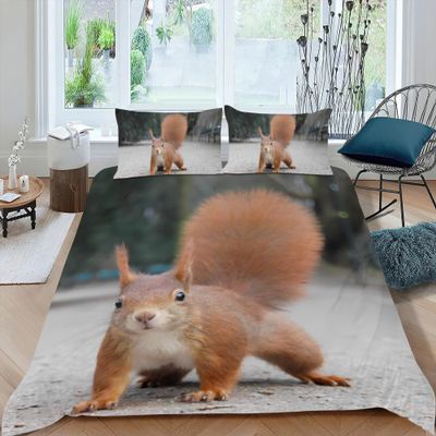 OakiTa Brown Squirrel 3D Microfiber Duvet Cover Set for Kids