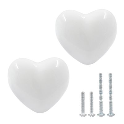 Unlorspy 2-Pack Heart-Shaped Ceramic Drawer Knobs, White