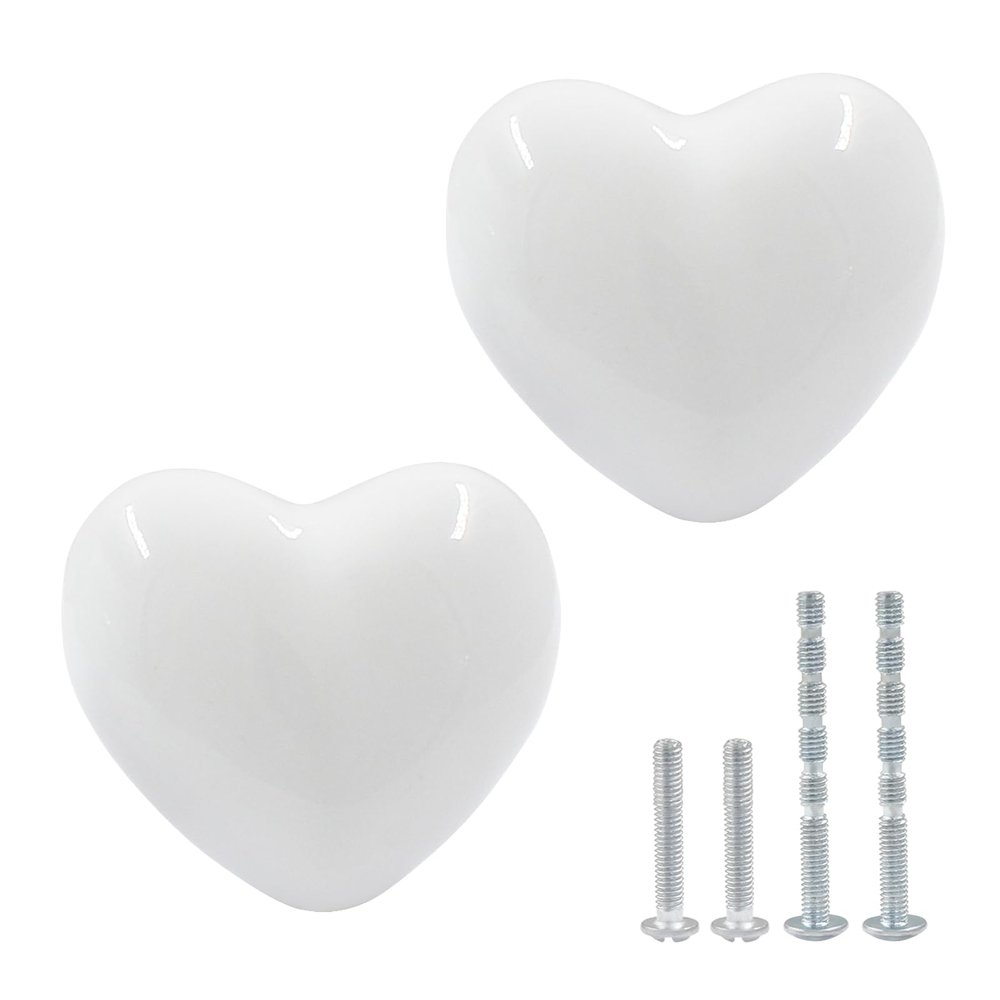 Unlorspy 2-Pack Heart-Shaped Ceramic Drawer Knobs, White