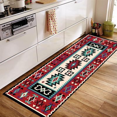 Siunwdiy Hallway Runner Rug, Non-Slip Kitchen Rug, 140 x 100 cm, Red/Beige/Turquoise Moroccan Pattern, Washable, Custom Length, 40–140 cm Wide