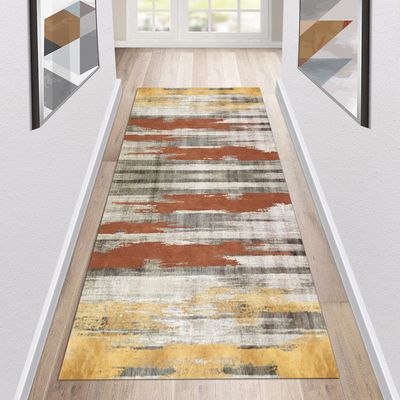 Siunwdiy Beige/Yellow Abstract Runner Rug, 140 x 240 cm