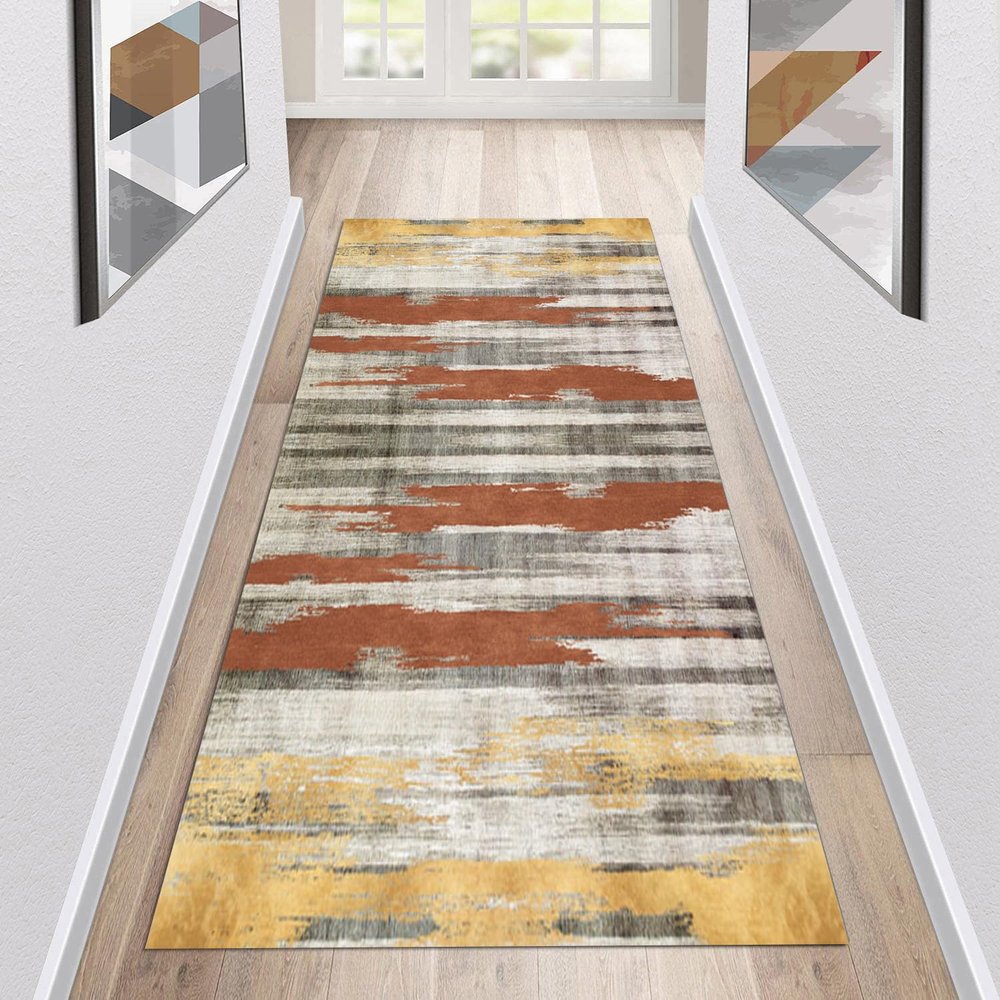 Siunwdiy Beige/Yellow Abstract Runner Rug, 140 x 240 cm