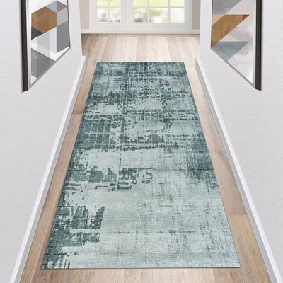 Siunwdiy Abstract Light Blue Runner Rug, Non-Slip Kitchen Hallway Carpet, 140 x 120 cm