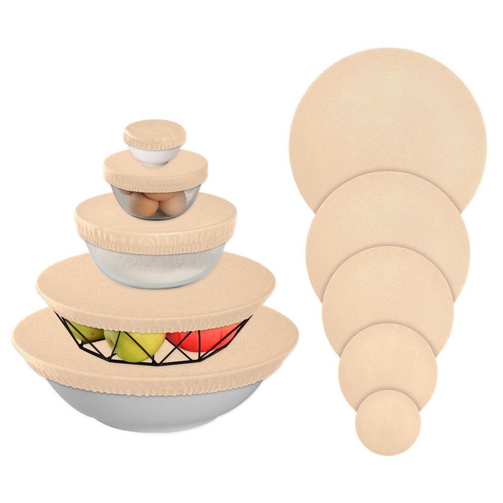Peach Elastic Bowl Covers, Reusable Stretch Covers, 5-Piece Set