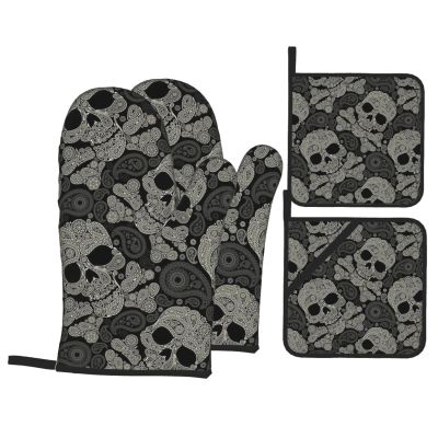 LAMAME Skull Oven Mitts and Pot Holders