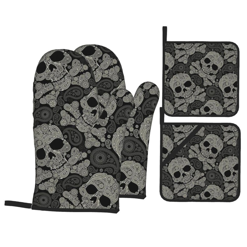 LAMAME Skull Oven Mitts and Pot Holders