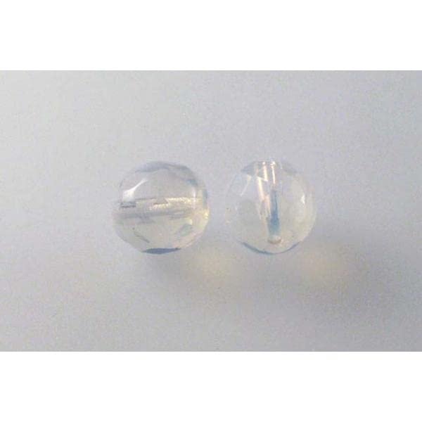 15 Fire-Polished Faceted Round Beads, 10 mm, Opal White