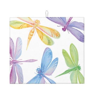 LAMAME Dragonfly Printed Microfiber Dish Drying Mat