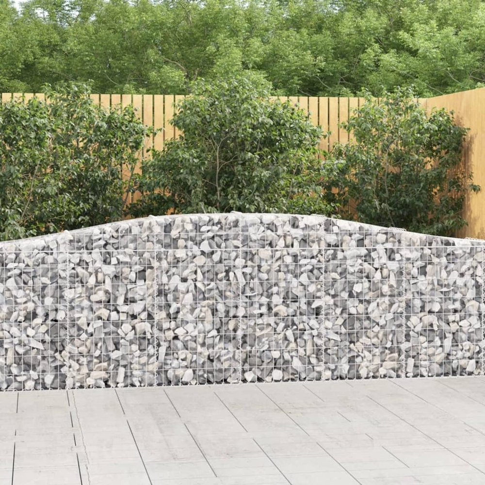 BaraSh Gabion Fence with High Arch, 400 x 30 x 80/100 cm, Galvanized Iron