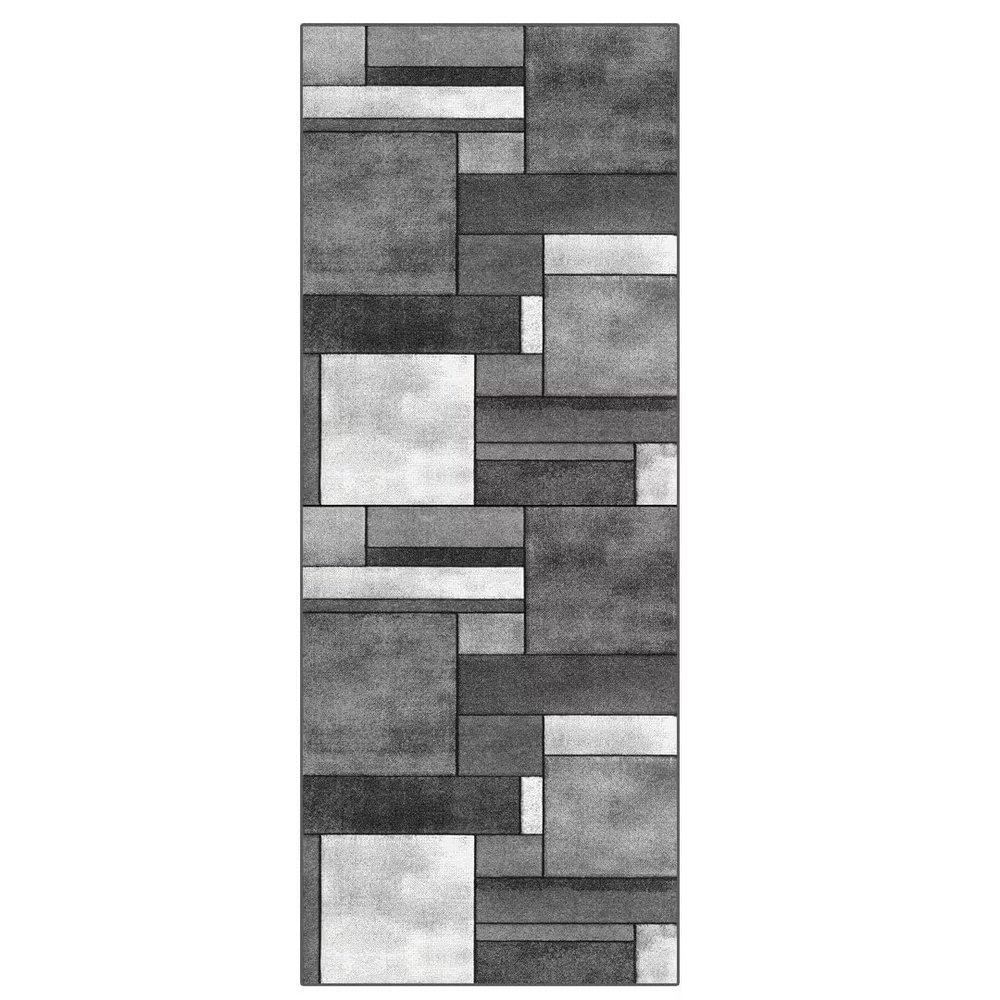 ZUZEKU Gray Geometric Vintage Runner Rug, Washable Non-Slip, 40 x 400 cm