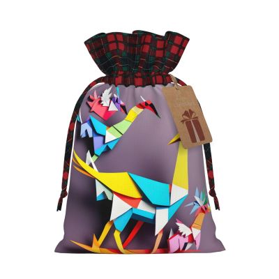 MDATT Multicolor Origami Paper Crane Drawstring Gift Bags, 8 x 11 Inches, Goodie Bags for Weddings, Parties, Christmas, Birthdays, and Halloween Decor
