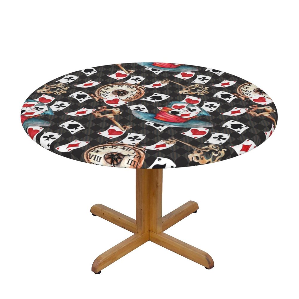 Magic Chess Poker Watercolor Cute Round Tablecloth, 101.6 × 127 cm