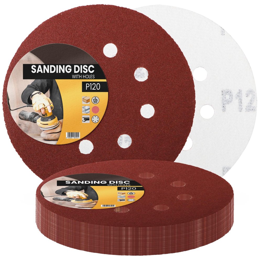 25-Pack 125 mm P120 Hook-and-Loop Sanding Discs for Random Orbital Sanders