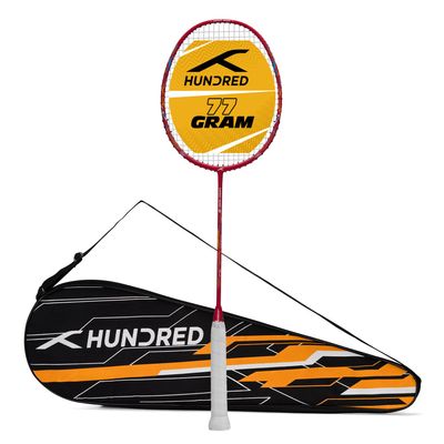 Hundred Energy Burst Badminton Racket with 18 Strings and Full Cover, Red, 77 g