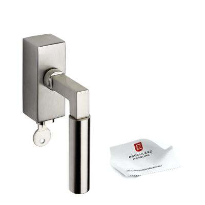 Beschläge Hamburg Lockable Window Handle | GRO Prime DK 20–44 Zamak ABS | Antique Tilt-and-Turn Handle, 90° Detent, Matte Nickel-Plated/Matte Stainless Steel