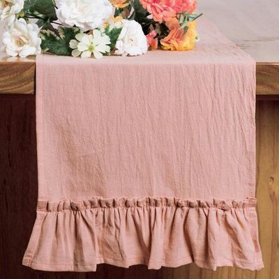 QQLady Cotton Christmas Table Runner with Ruffles, Orange-Red