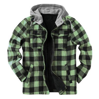 Duohropke Men's Plaid Flannel Jacket with Hood