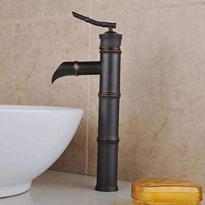 Single-Hole Faucet, Retro Black Vertical Bronze Bamboo Bathroom Sink Faucet