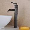 Single-Hole Faucet, Retro Black Vertical Bronze Bamboo Bathroom Sink Faucet view 1