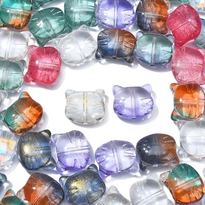 UR URLIFEHALL 100 Transparent Lampwork Glass Cat Beads