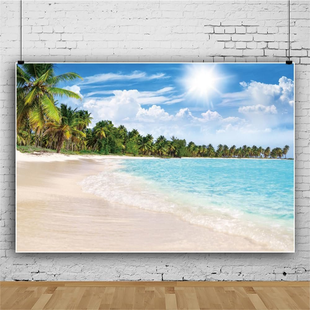 Mateju Beach Photography Backdrop, Blue Sky, Clouds and Beach, Vinyl Photo Background (10 x 6.5 ft, Style G)