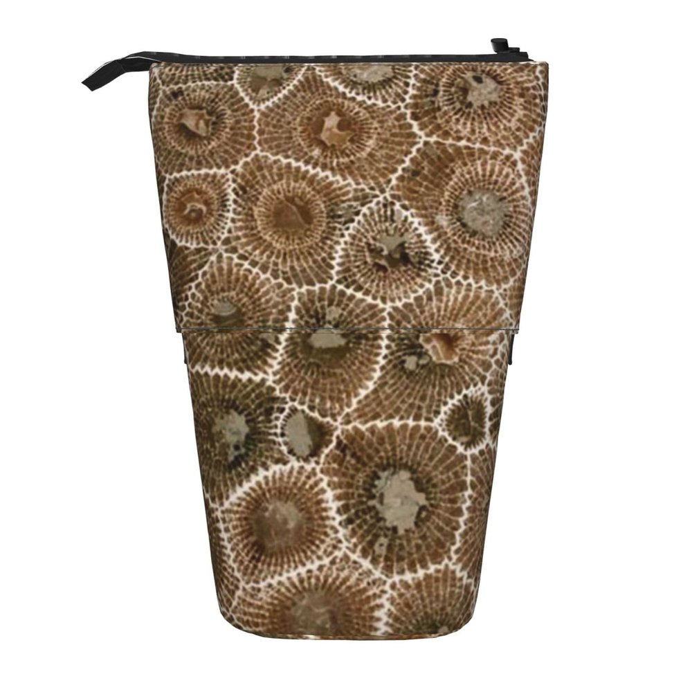 AABSTBFM Red Rose Psd Expandable Vertical Pencil Case, Multipurpose Pencil and Makeup Bag for School, Office, and Travel, Petoskey Stone, One Size