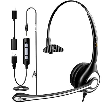 Wantek USB Headset with Microphone, USB/3.5 mm PC Headphones with Volume Control and Mute Button