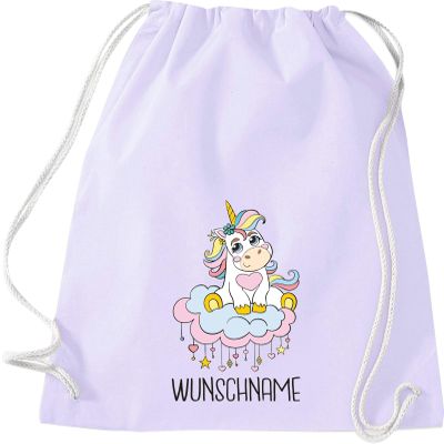 Kleckerliese Personalized Unicorn Drawstring Gym Bag for School or Kindergarten, Lavender