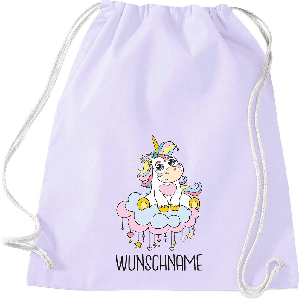 Kleckerliese Personalized Unicorn Drawstring Gym Bag for School or Kindergarten, Lavender