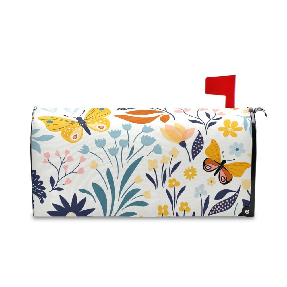 Magnetic Mailbox Cover with Butterflies, Fall Flowers and Leaves, 18 x 21 in
