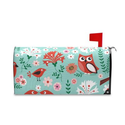Magnetic Mailbox Cover with Red Bird, Owl, and Floral Design, 21 x 18 in