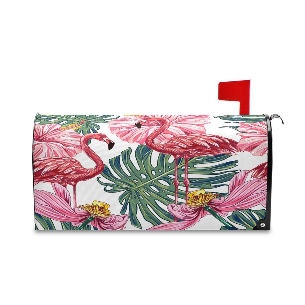 Pink Flamingo and Green Palm Leaf Magnetic Mailbox Cover, 21 x 18 in