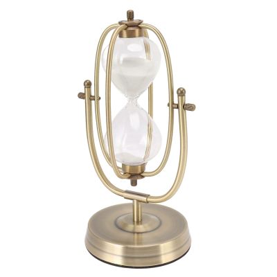 Hourglass, Handcrafted Hourglass, Timer Ornament, Vintage Metal and Glass, Beautiful for Living Room (Small, 15-Minute Rotating)