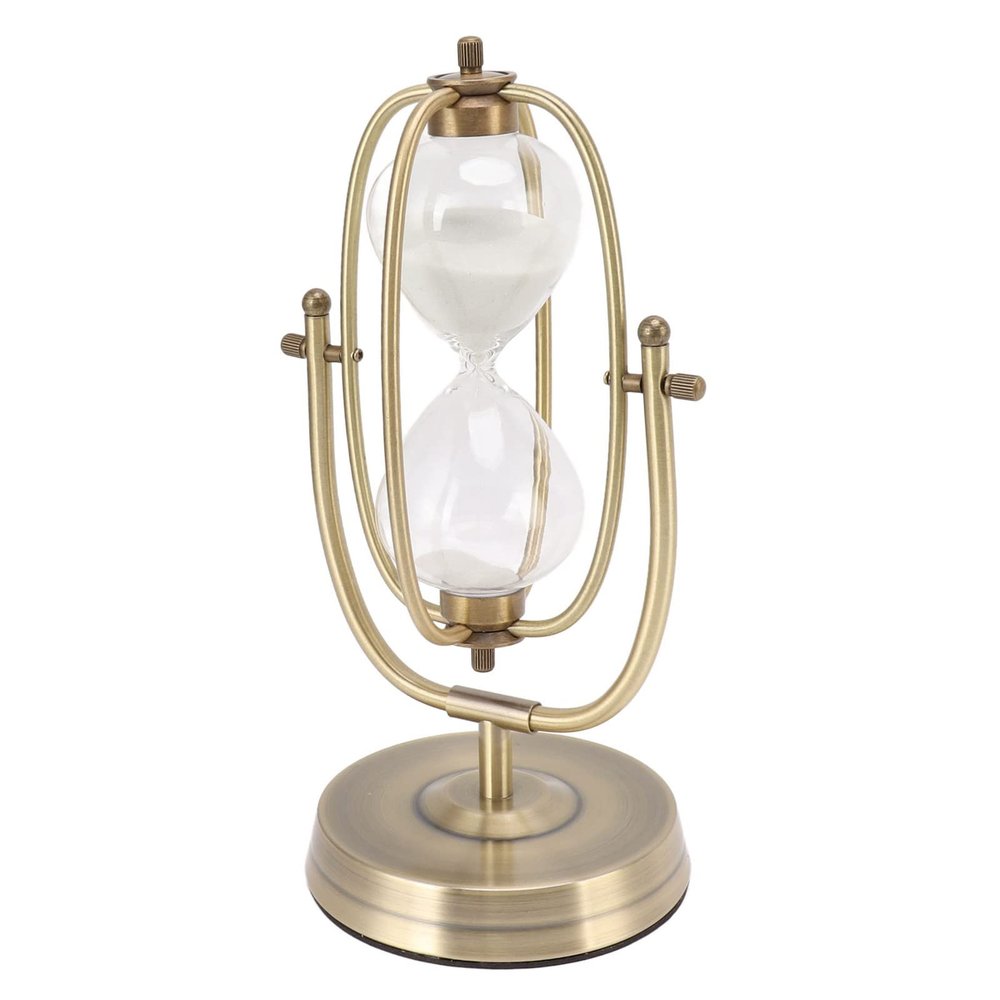 Hourglass, Handcrafted Hourglass, Timer Ornament, Vintage Metal and Glass, Beautiful for Living Room (Small, 15-Minute Rotating)