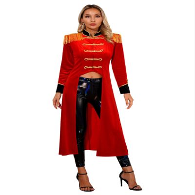 Winying Women's Circus Ringmaster Costume Jacket, Long Velvet Tailcoat Blazer, Red, L