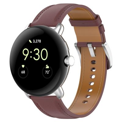 QINOUK Band for Google Pixel Watch 2, Breathable Genuine Leather Watch Band, Pin Buckle Design, Soft Strap, Brown