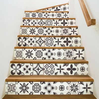 Ambiance Sticker Adriana Stair and Tile Stickers, Cement Tile Design, 2 Strips, 28 x 98 cm