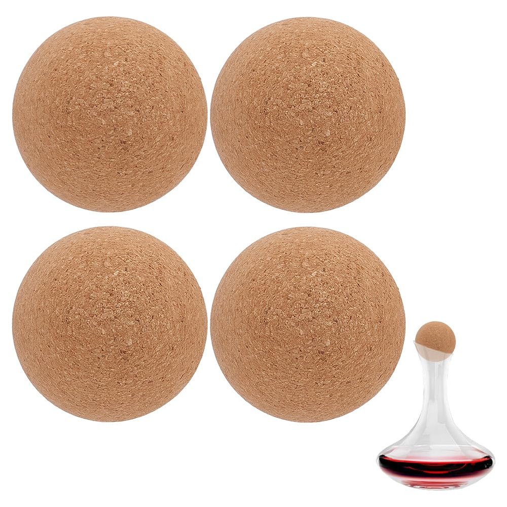 BENECREAT 4-Piece 50 mm Wooden Wine Cork Ball Stoppers