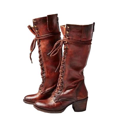 Medieval Cosplay Boots - Red PU Leather High-Heeled Lace-Up Boots, EU 34