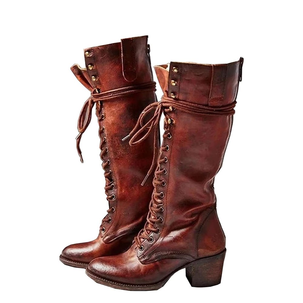 Medieval Cosplay Boots - Red PU Leather High-Heeled Lace-Up Boots, EU 34