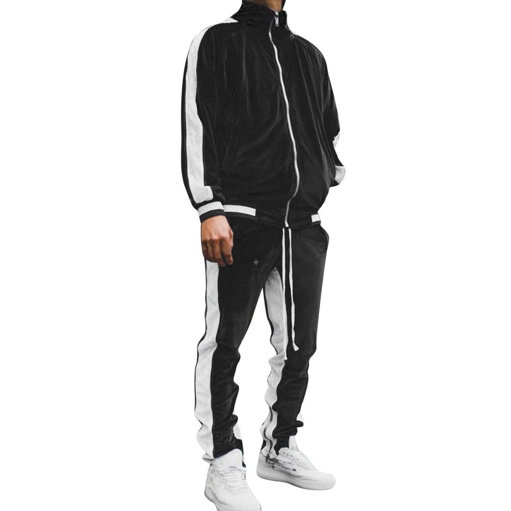 Men's Gold-Colored Velvet Tracksuit Set with Long Sleeves
