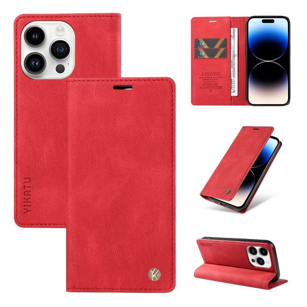 New 2025 PU Leather Wallet Case for Xiaomi 12T/12T Pro, Red
