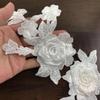 MMvolesy 1 White 3D Lace Rose Flower Embroidered Appliqué, DIY Clothing, 28.9 x 10.2 cm view 3