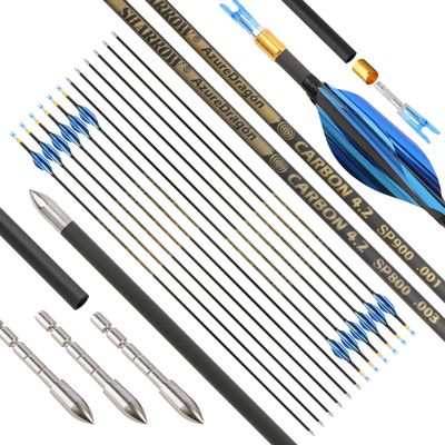 surwolf Pure Carbon Arrows for Target Archery, Spine 700/800/900/1000, 4.2 mm ID, 0.001" Straightness, 12-Pack Blue