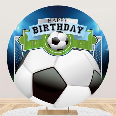 Mateju Happy Birthday Football Pattern Round Photography Backdrop, 5.9 ft Diameter
