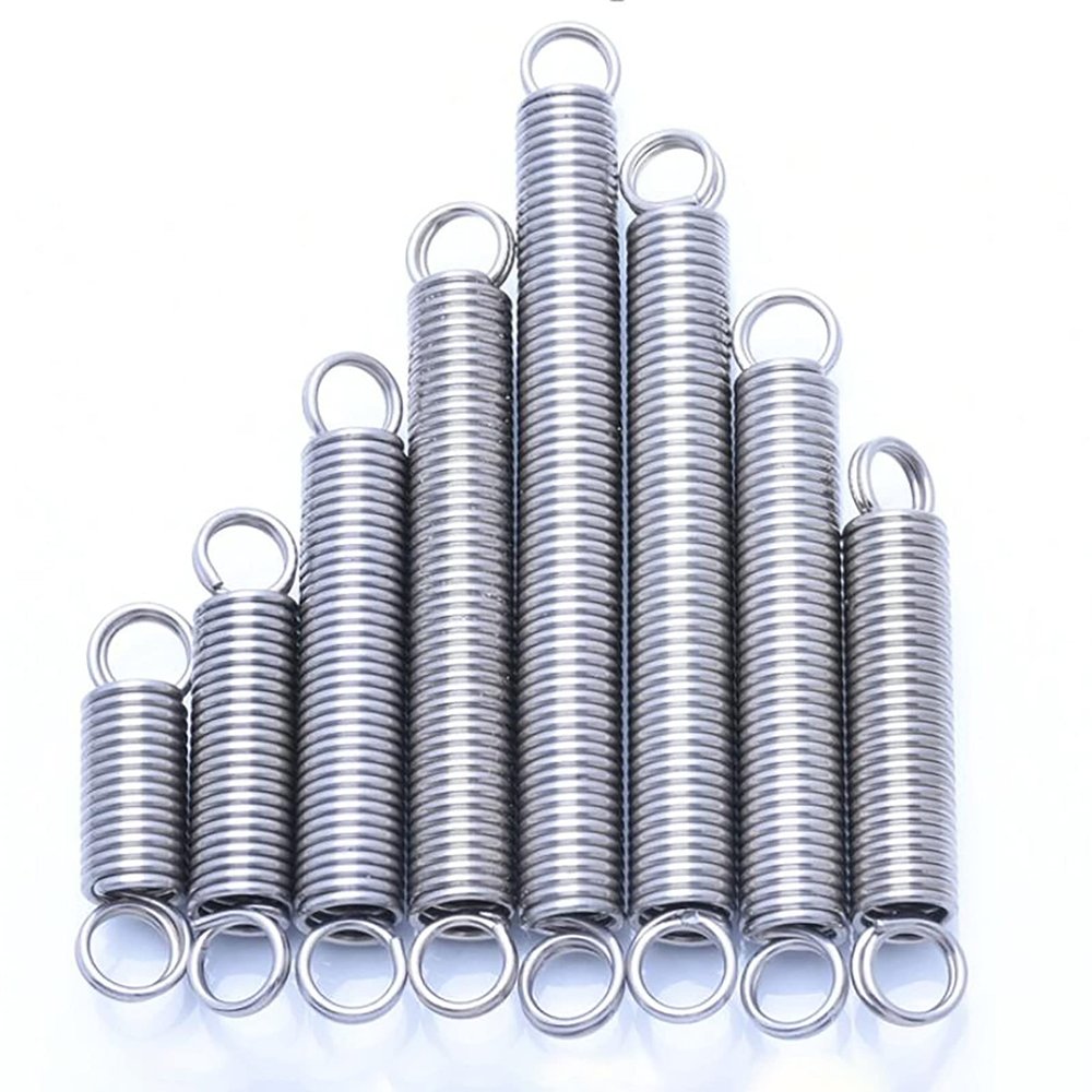 Tension Spring, 1-Piece, 2 mm Wire, 17 mm OD, 120 mm Length, 304 Stainless Steel, Dual Hook